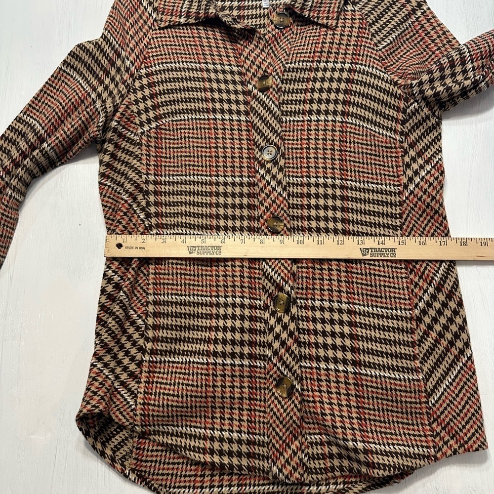 Passports Women’s Small Plaid Shacket Houndstooth Button Jacket Brown Red Tan - Picture 6 of 10